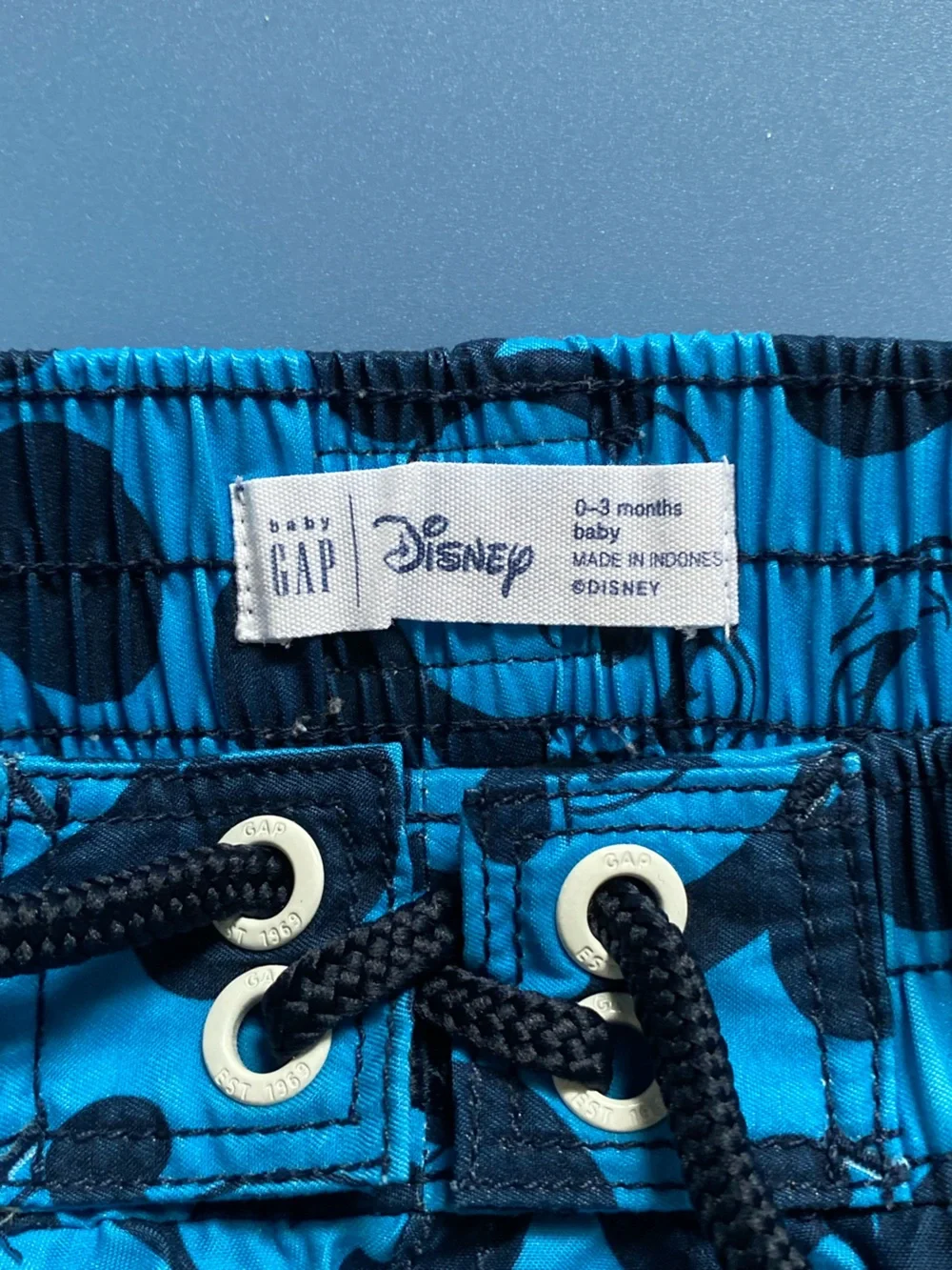 Baby Gap Blue and Black Disney Print Swim Trunks